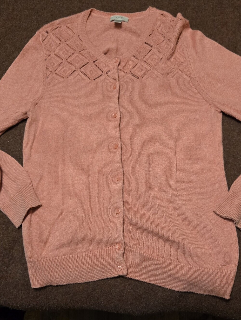 Loft Cardigan Knit Sweater Pink Button Front Cotton Blend XL Long Sweater